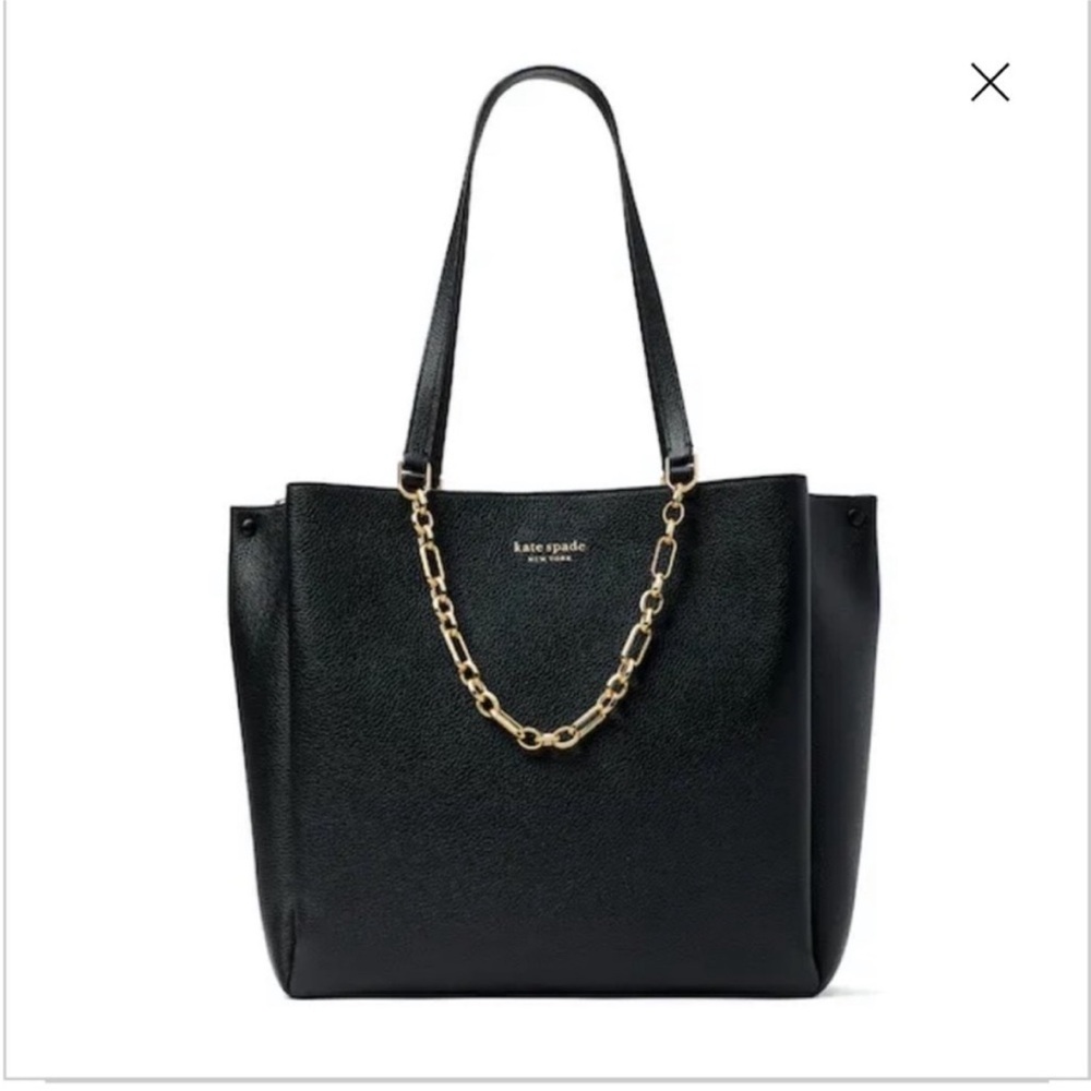 Kate Spade Carlyle Black Tote with Gold Chain Pebbled Leather